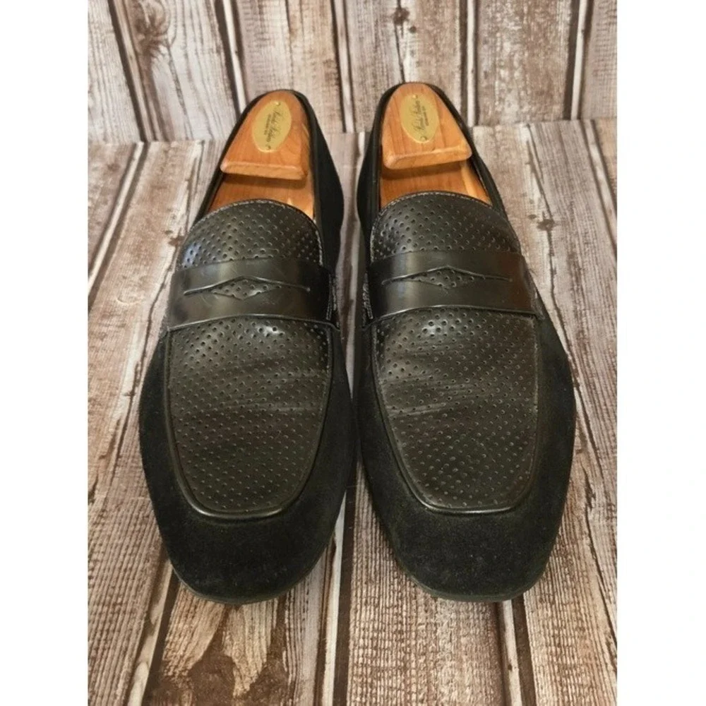 Sz 8 M Mens Mezlan Black Suede/ Perf Leather Moc Toe Loafers Slip-On Shoes VGUC!